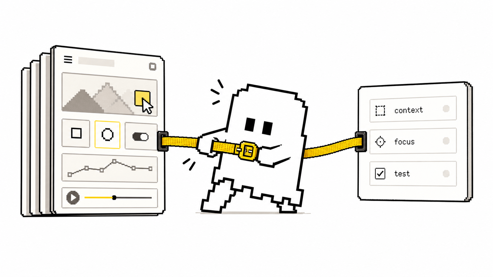 A working high-fidelity prototype connected to a decision trail covering context, focus, and testing