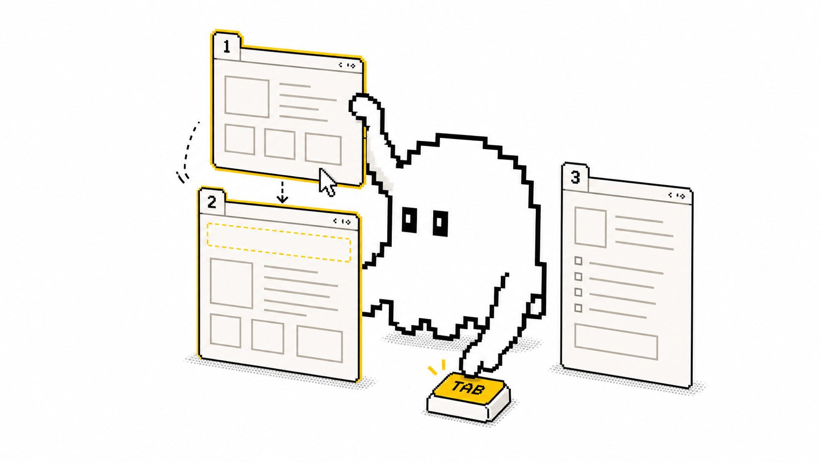 A reviewer testing three panels by restacking them and using keyboard controls